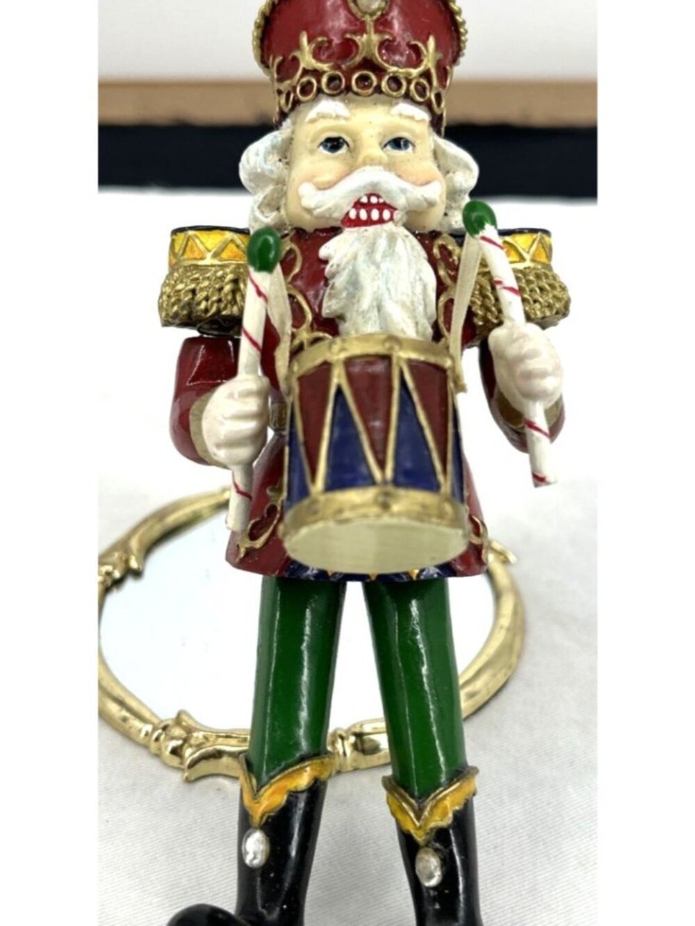 Toy Solider Christmas Ornament Drummer Movable Legs 7" Resin